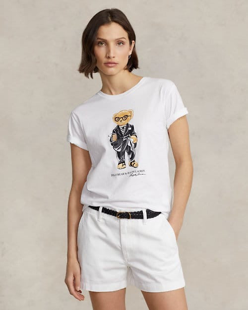 Women TEDDY BEAR T-SHIRT WHITE BLACK JACKET