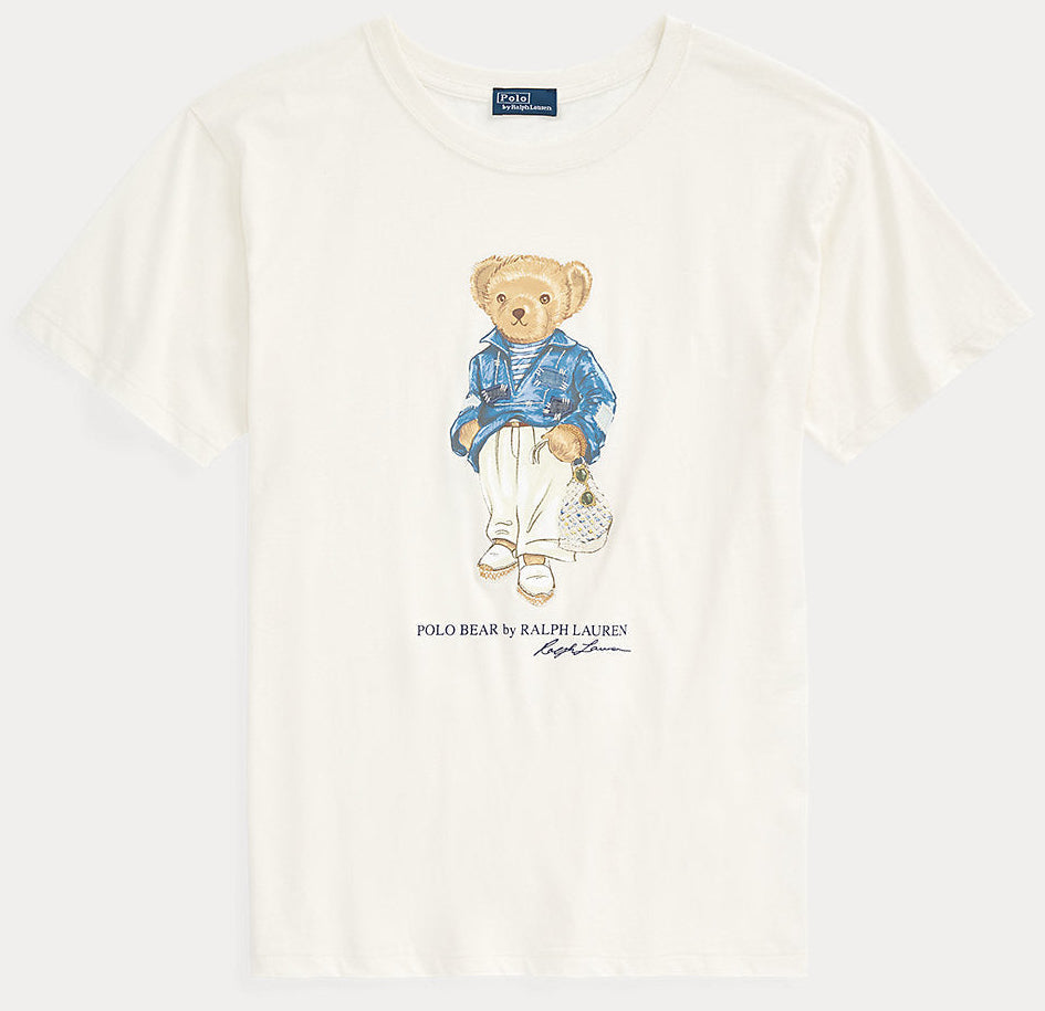 Women TEDDY BEAR T-SHIRT WHITE BLUE JACKET