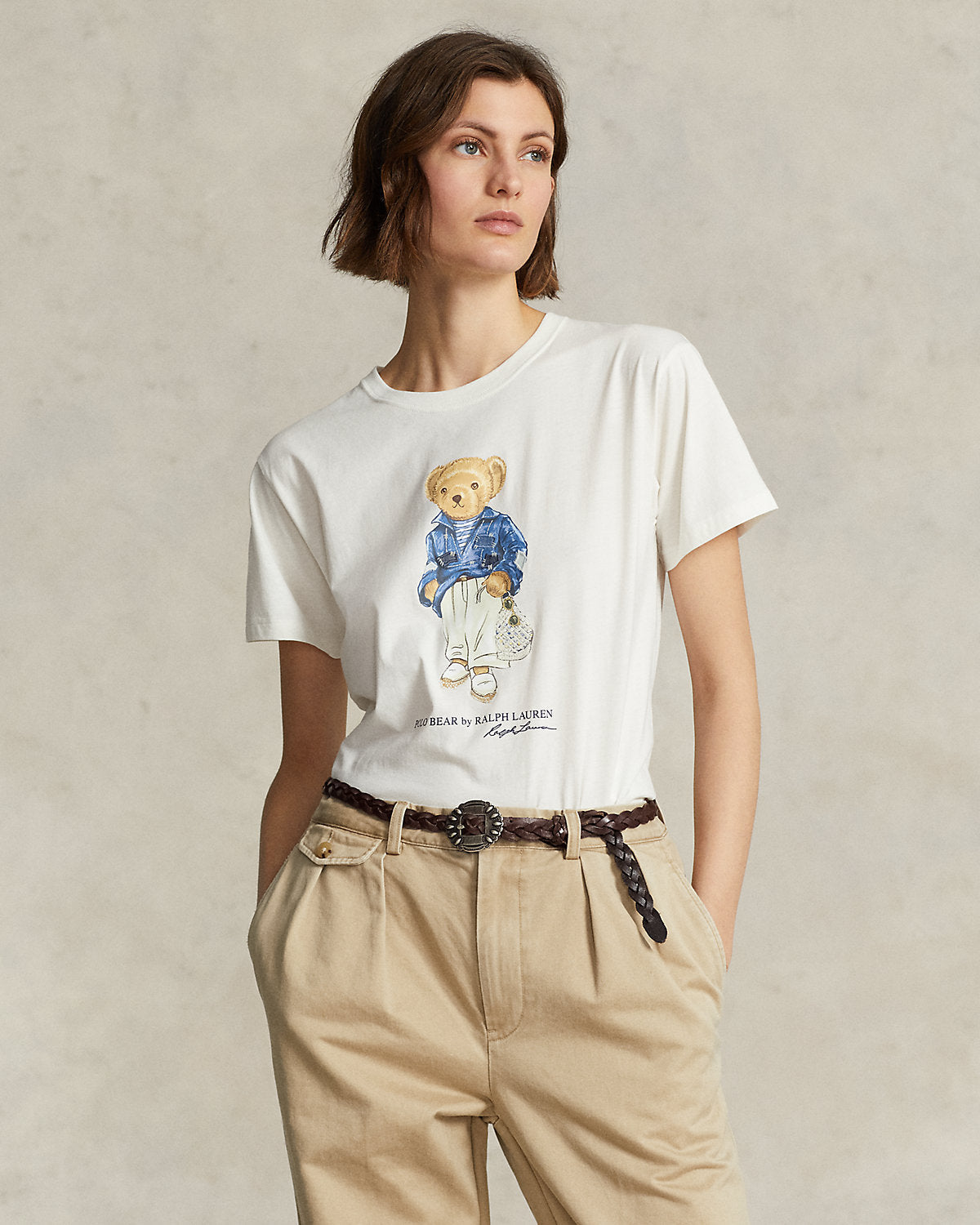 Women TEDDY BEAR T-SHIRT WHITE BLUE JACKET