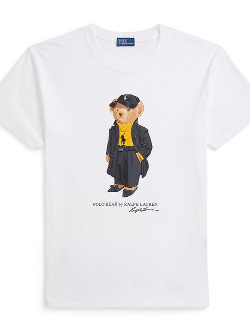 Women TEDDY BEAR T-SHIRT WHITE Black Coat (New)