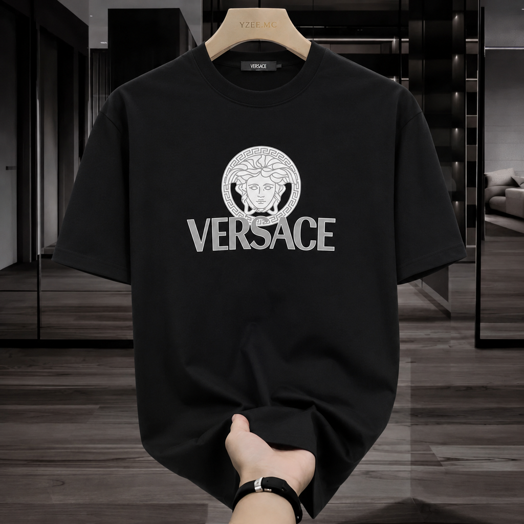 Women Versace Black Tshirt (White Print)