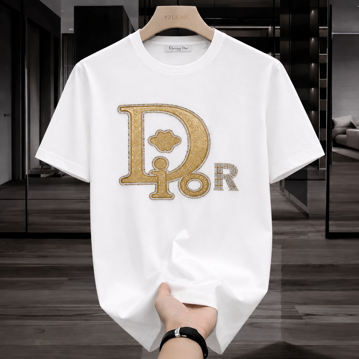 Women Dior Golden Tshirt White (Supima Cotton)