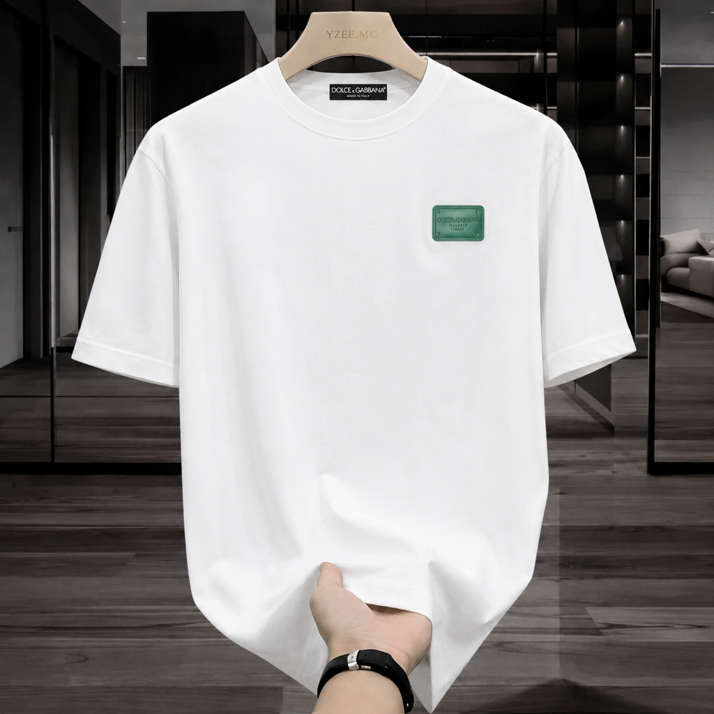 Women D&G White Tshirt (Green Leather Badge)