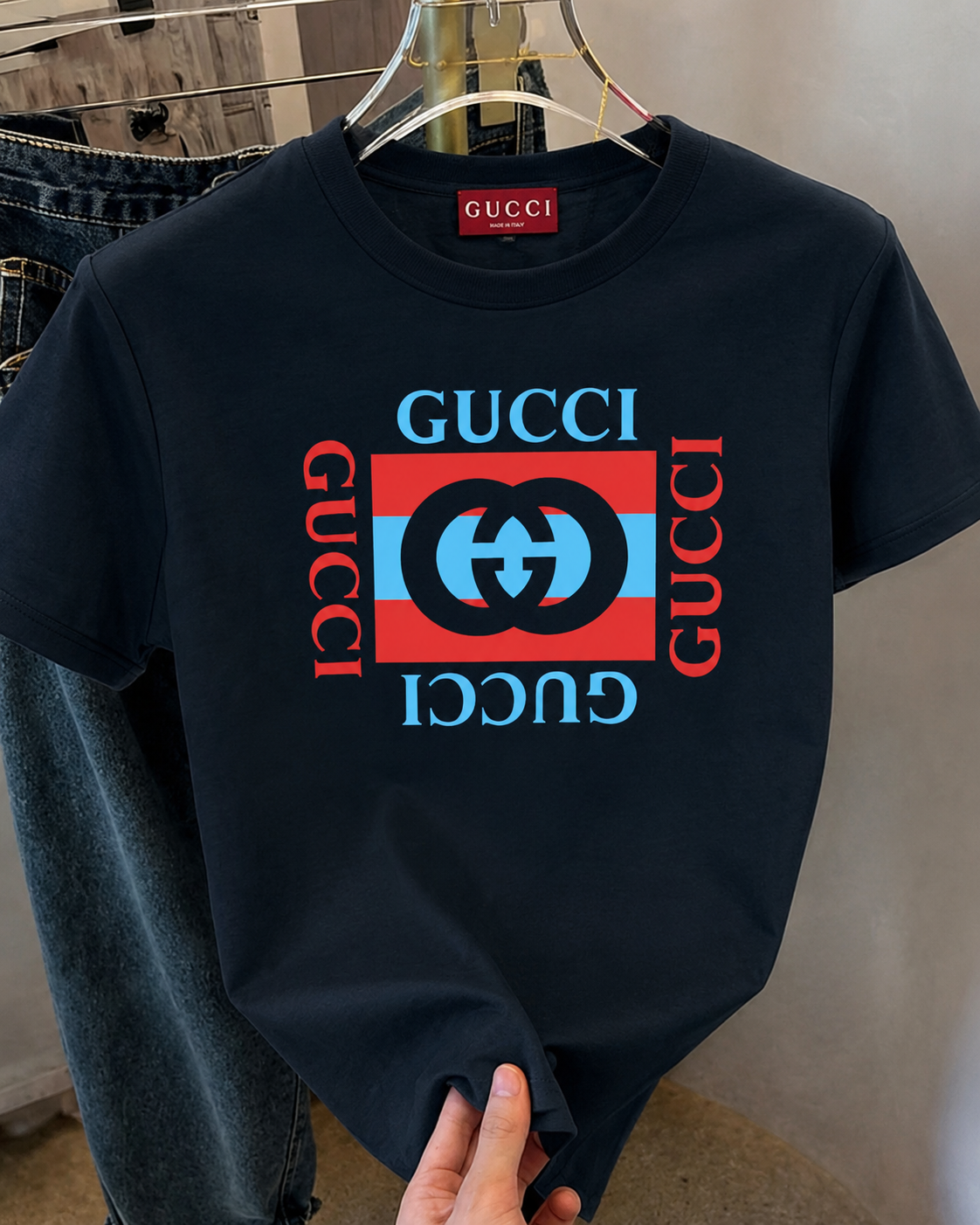 Women Gucci Box Navy Tshirt