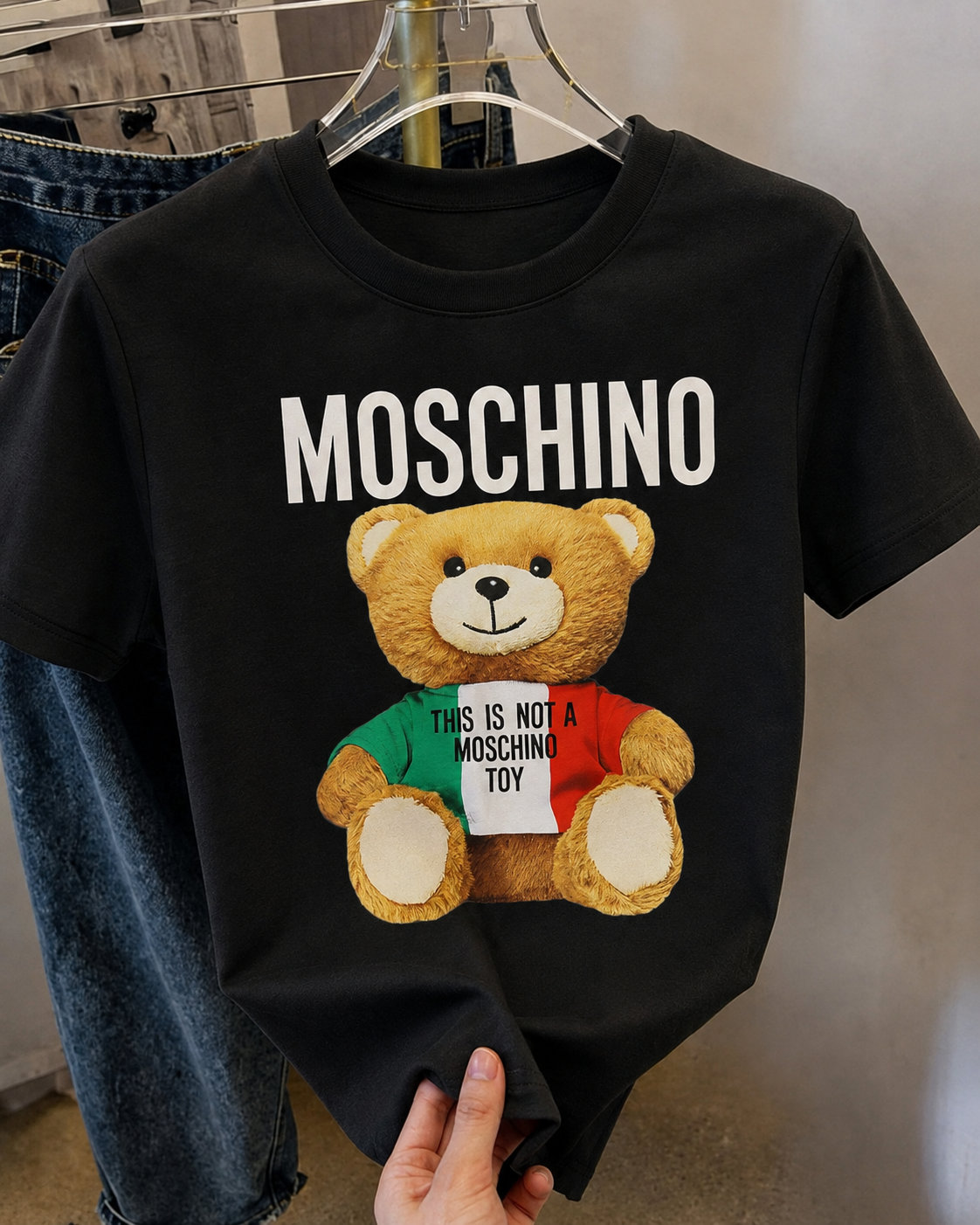 Women Moschino Black Tshirt (Big teddy)