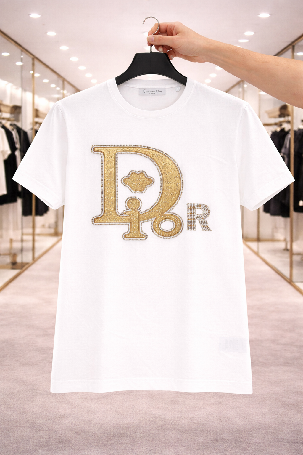 Women Dior Golden Tshirt White (Supima Cotton)