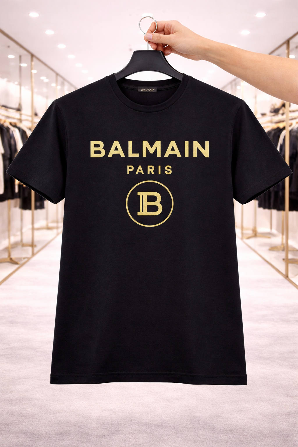 Women Balmain Gold Tshirt Black (Supima Cotton)
