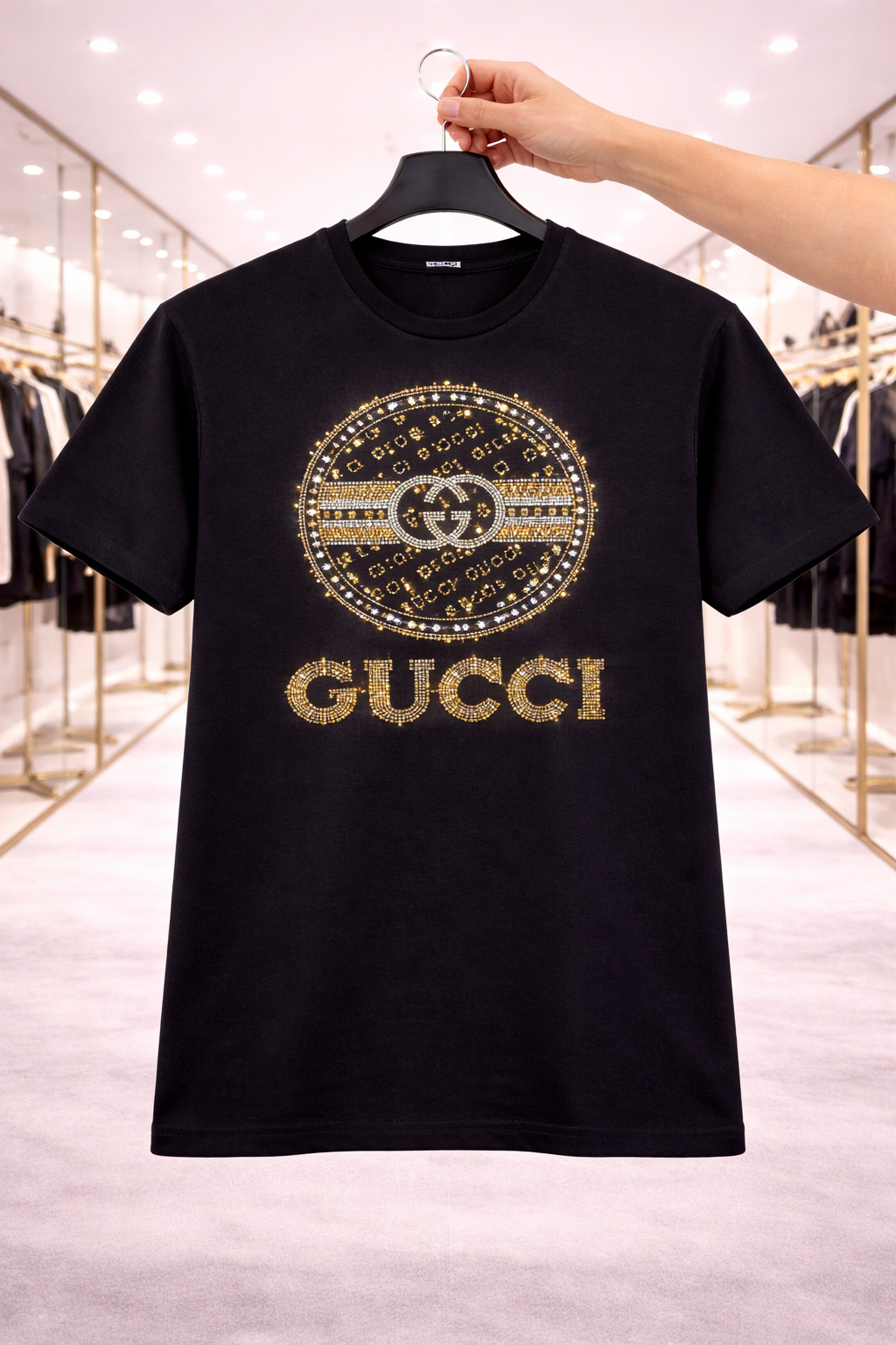 Women Gucci diamond Tshirt Black (Supima Cotton)