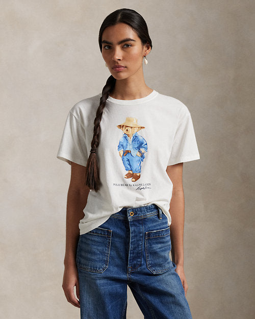 Women TEDDY BEAR T-SHIRT WHITE BLUE JACKET cap