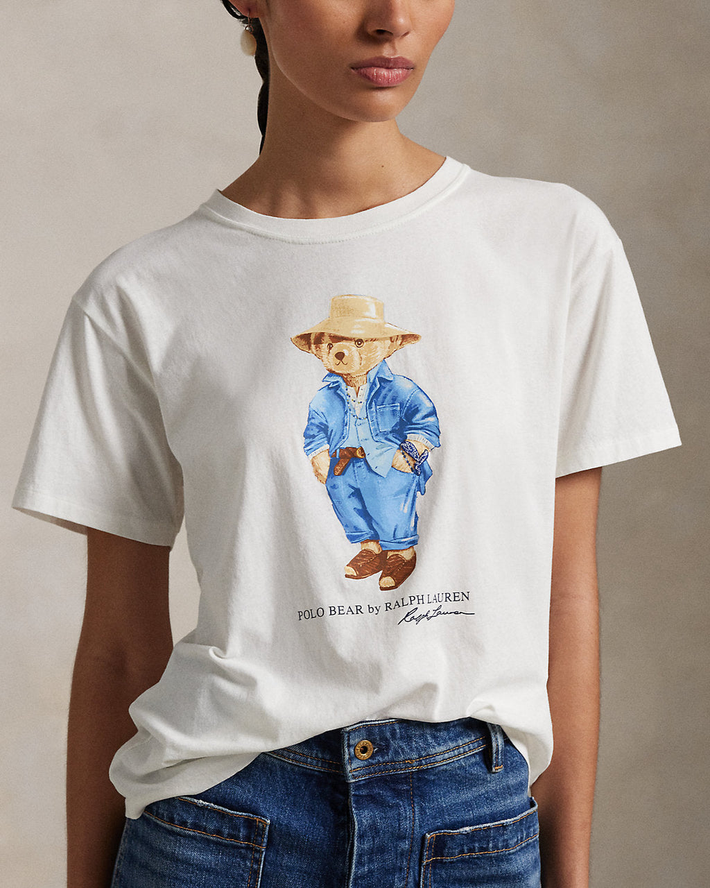 Women TEDDY BEAR T-SHIRT WHITE BLUE JACKET cap