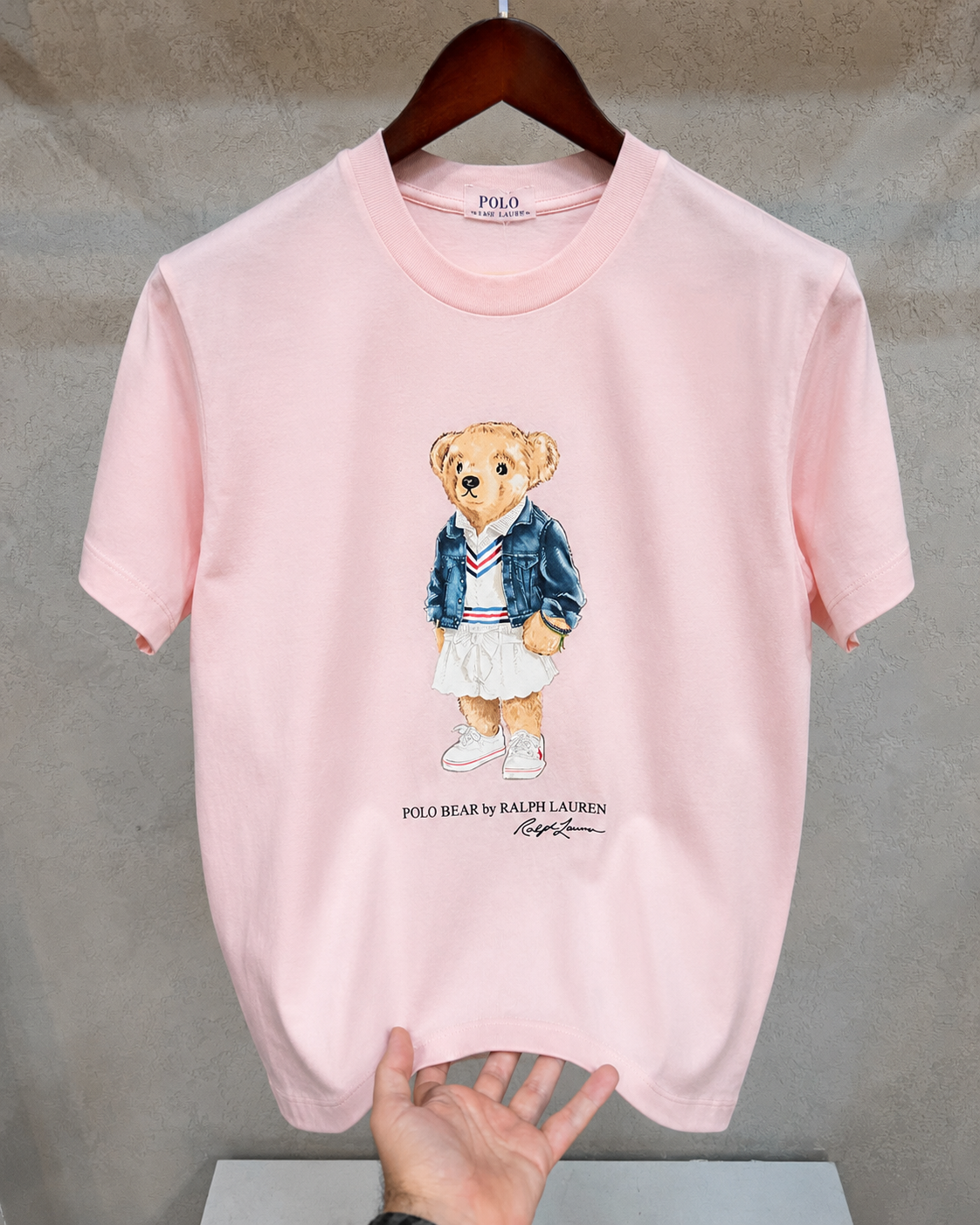 Women TEDDY BEAR T-SHIRT Pink (Blue jacket)