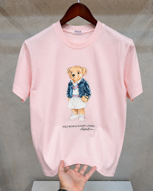 Women TEDDY BEAR T-SHIRT Pink (Blue jacket)