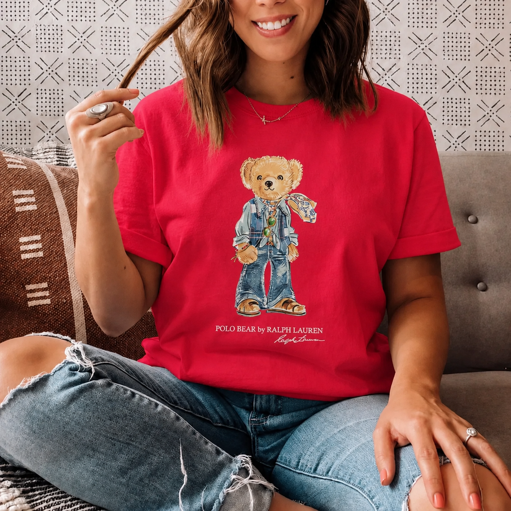 Women TEDDY BEAR T-SHIRT Tomato Red