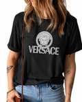 Women Versace Black Tshirt (White Print)