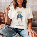 Women TEDDY BEAR T-SHIRT WHITE BLUE JACKET