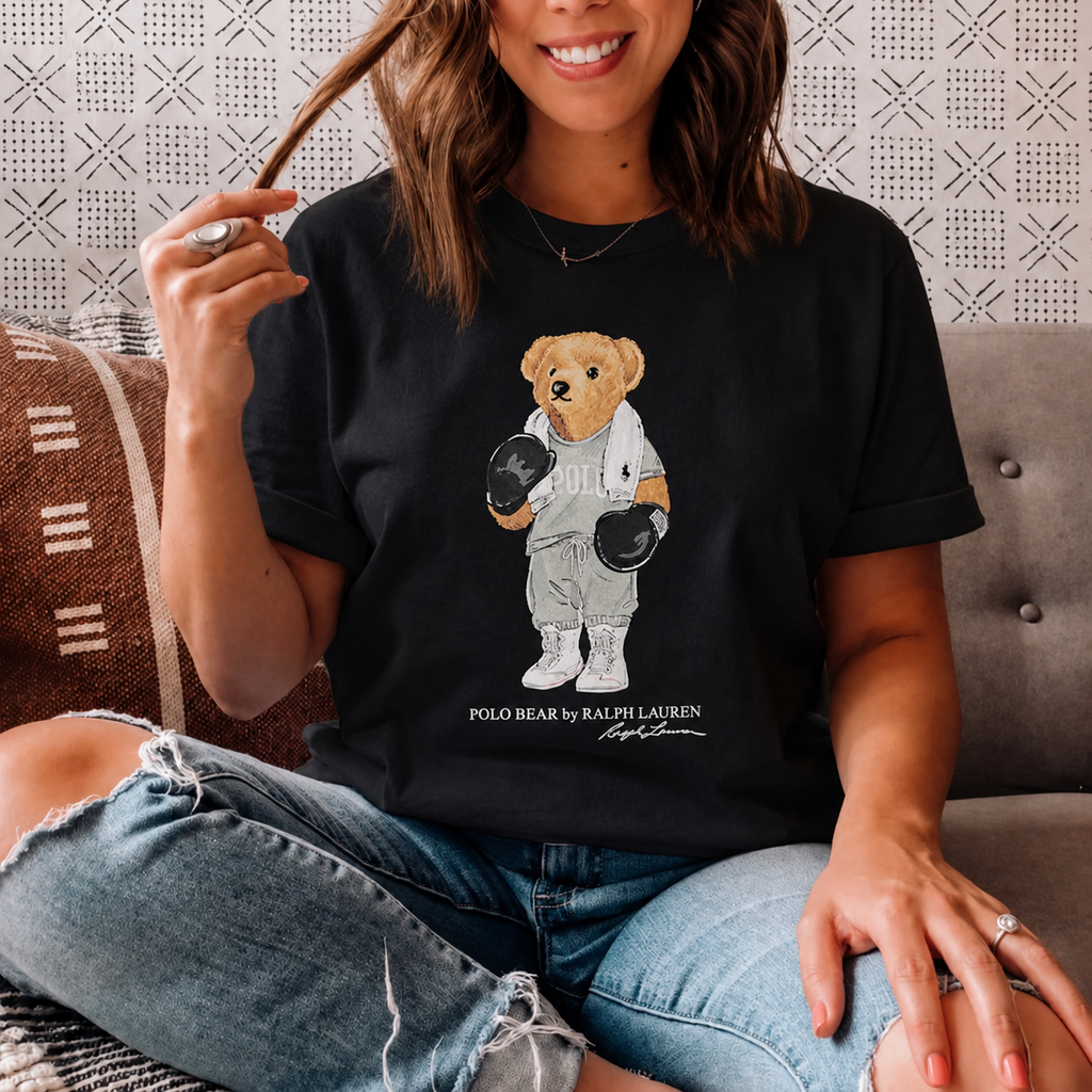 Women TEDDY BEAR T-SHIRT BLACK GYM