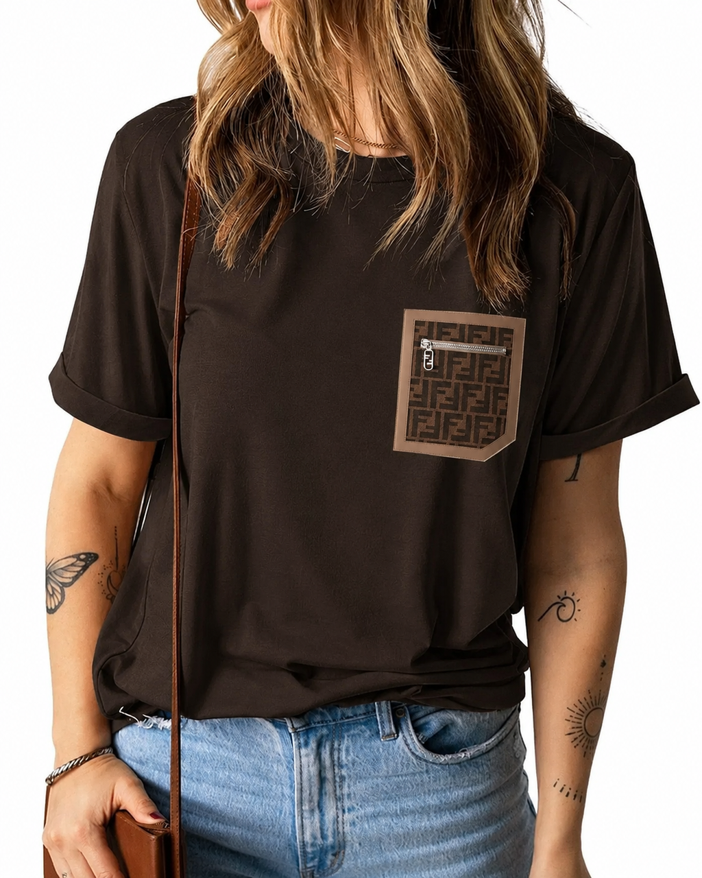 Women Fendi Pocket T-shirt Brown