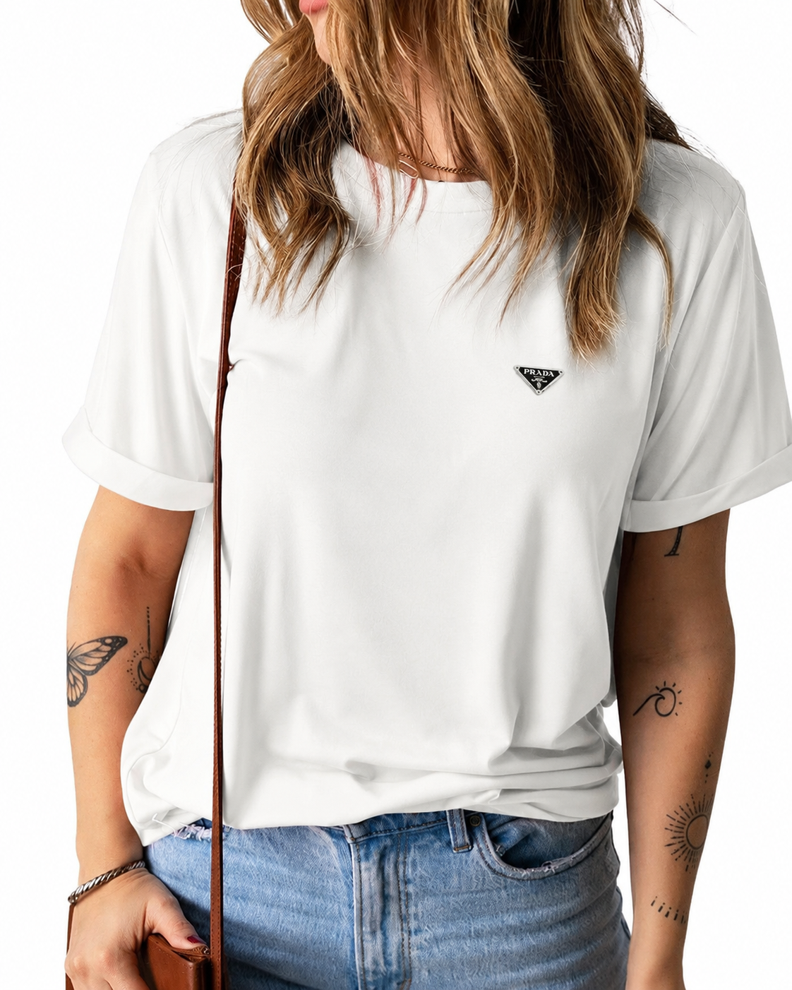 Women Prada Black Tshirt (metal badge)