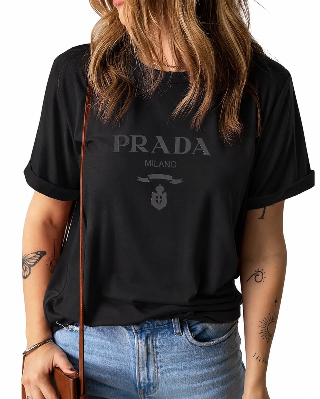 Women Prada Black Tshirt (Black print)