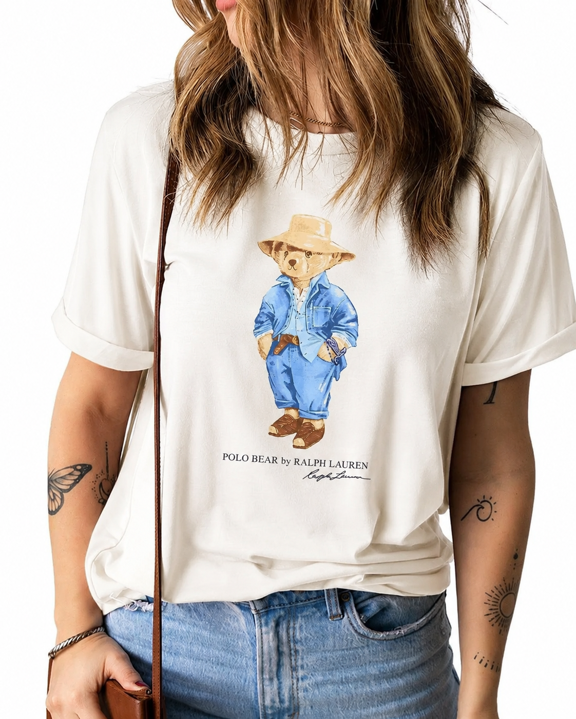 Women TEDDY BEAR T-SHIRT WHITE BLUE JACKET cap