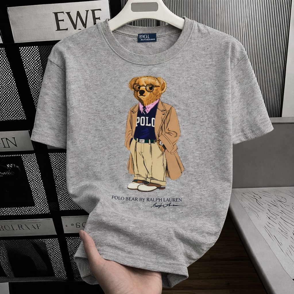 Women TEDDY BEAR T-SHIRT Grey (Brown Jacket)