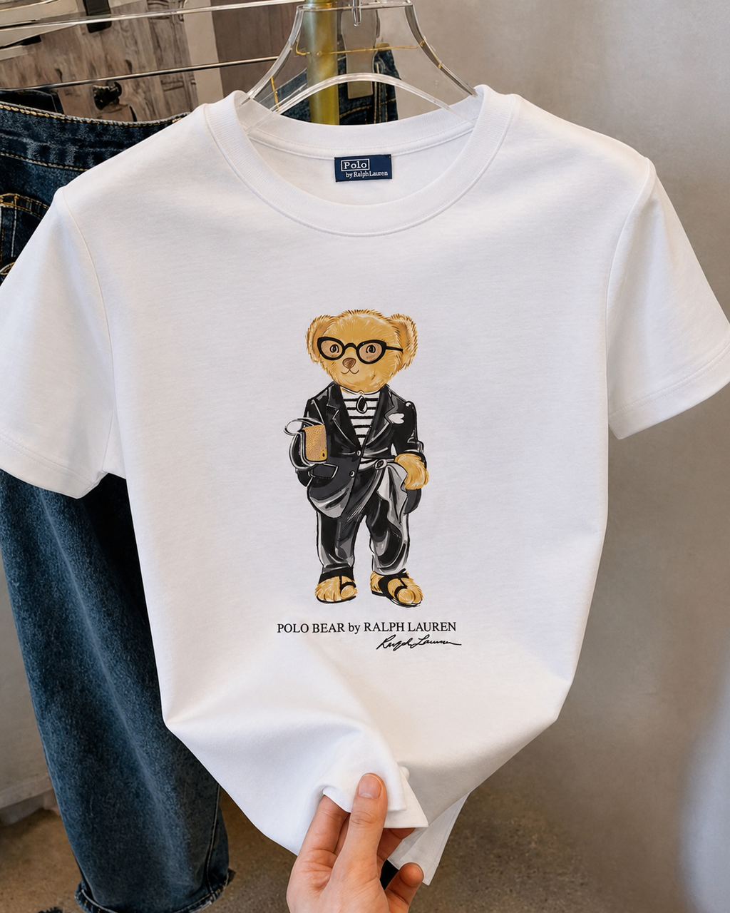 Women TEDDY BEAR T-SHIRT WHITE BLACK JACKET