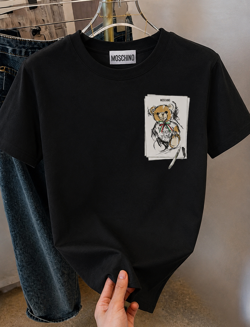 Women MOSCHINO BLACK PEN TEDDY T-SHIRT