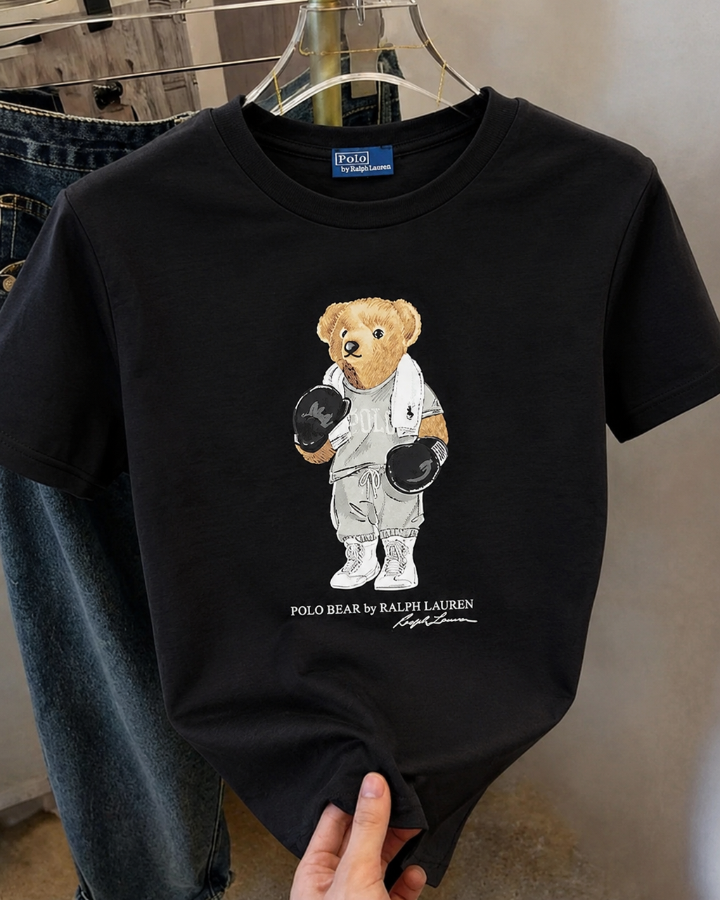 Women TEDDY BEAR T-SHIRT BLACK GYM