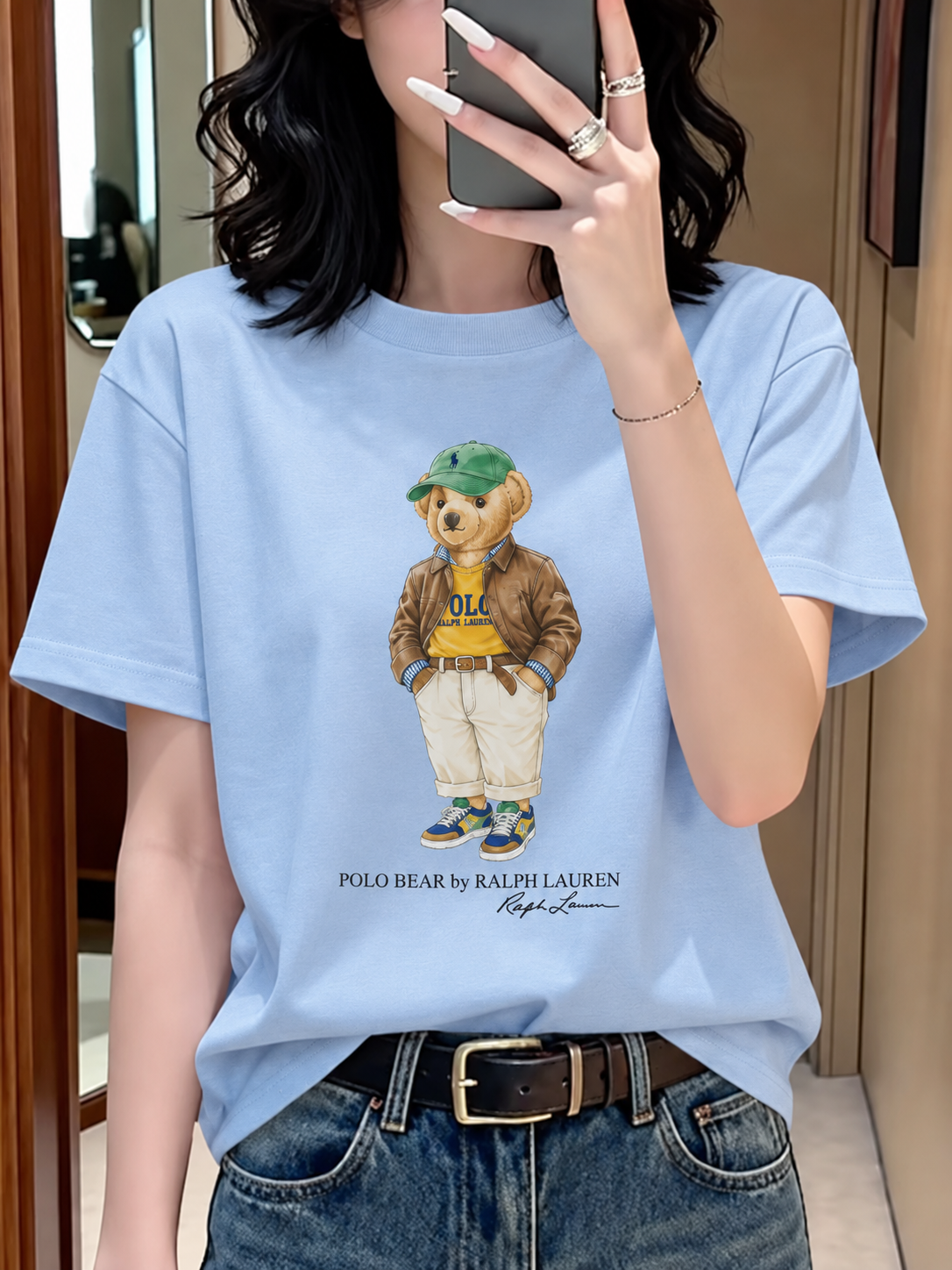 Women TEDDY BEAR T-SHIRT Sky cap