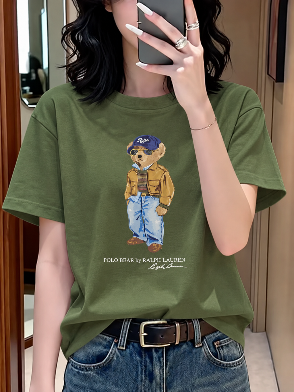 Women TEDDY BEAR T-SHIRT OLIVE 2