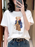 Women TEDDY BEAR T-SHIRT WHITE PURSE JACKET