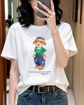 Women TEDDY BEAR T-SHIRT WHITE GREEN CAP