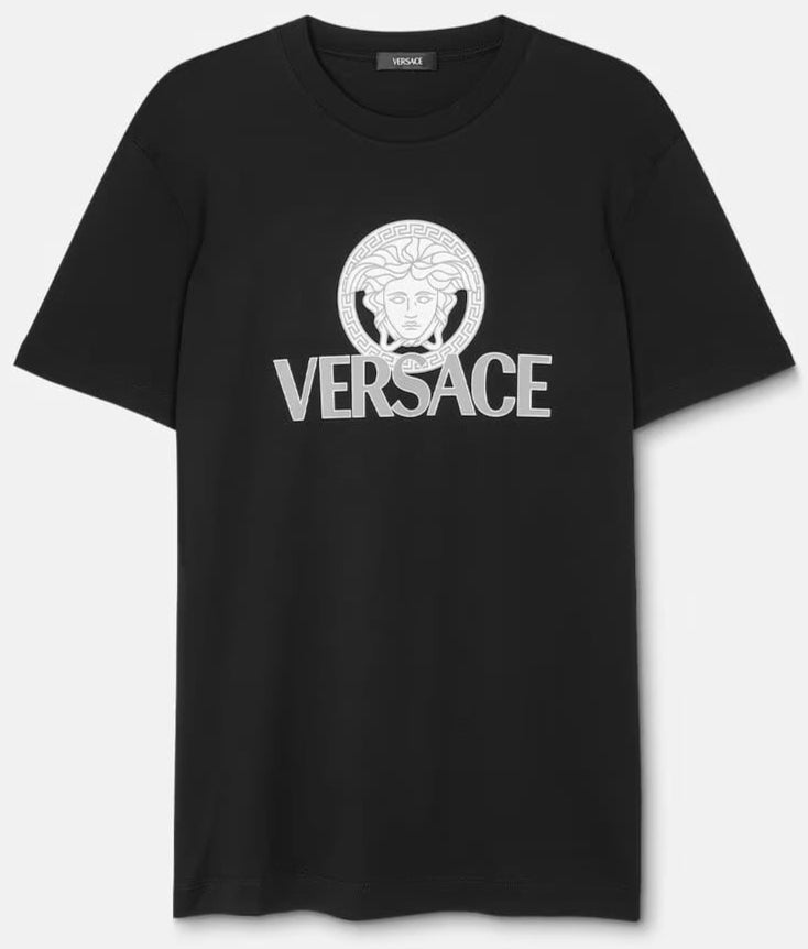 Women Versace Black Tshirt (White Print)